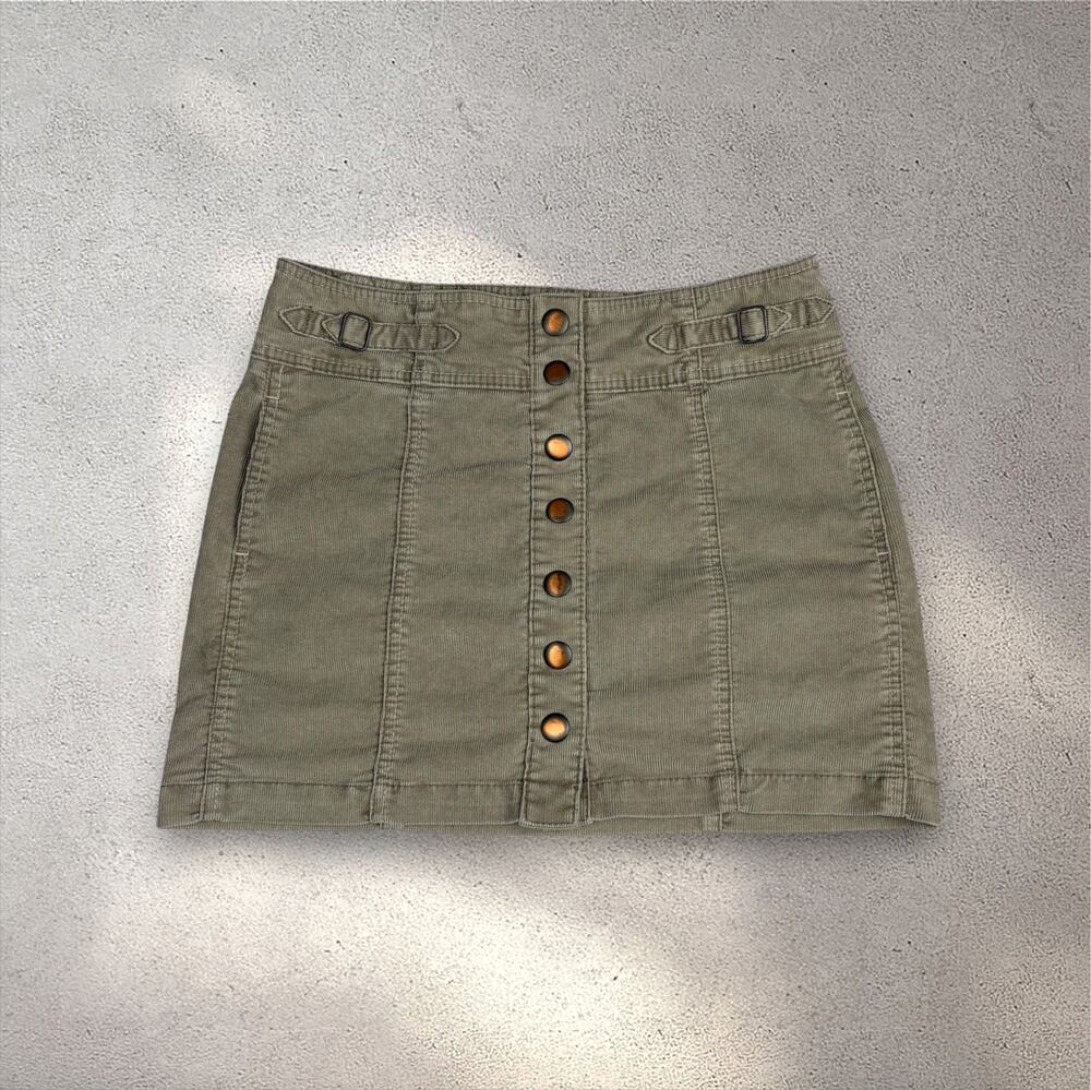 VTG GAP Corduroy Mini Skirt Women's 4 Gray Brass Snap Front Downtown Preppy Y2K